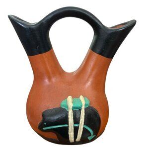Navajo Handpainted Wedding Pottery Vase With Black Bear Design Signed